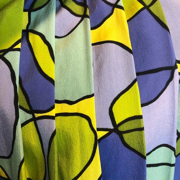 Vintage K•I•K•I•T Maurice Sasson Silk Abstract Print Skirt yellow & blue size 10 - Picture 11 of 12